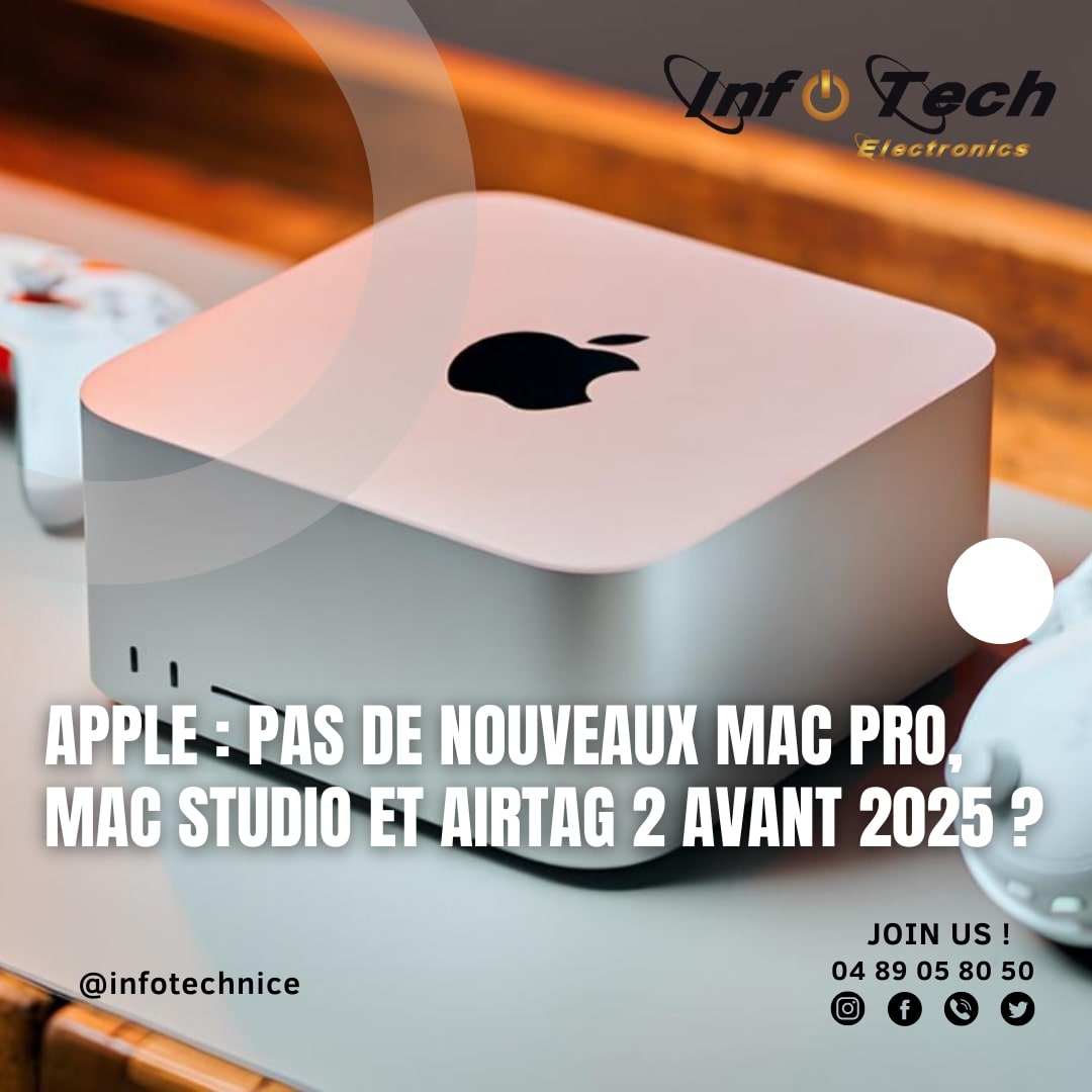 Bannière publicitaire pour un événement Apple annonçant le lancement du Mac Studio et de l'AirTag 2